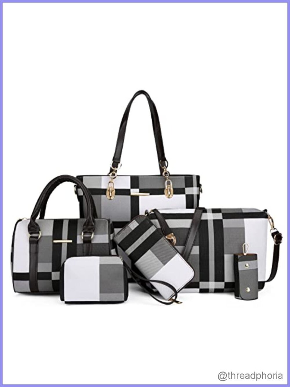 Women's Faux Leather Handbags Set 6-Piece Tote Satchel Shoulder Bag Purse